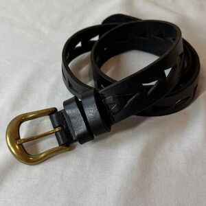 Fossil Black Leather Belt with Gold Buckle